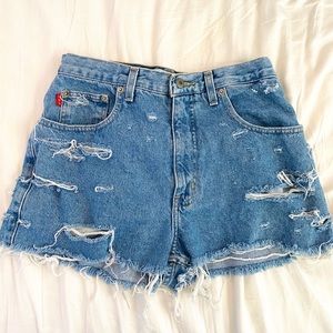 Distressed denim shorts
